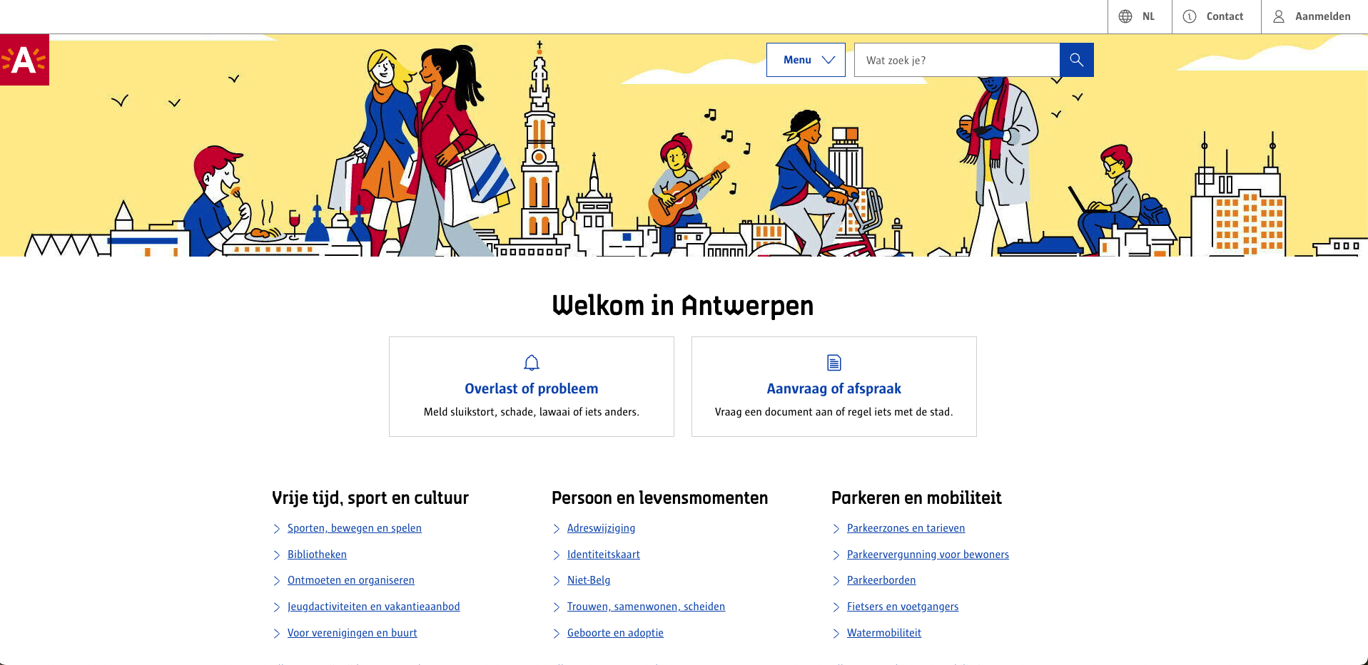 Homepage of antwerpen.be, the City of Antwerp website